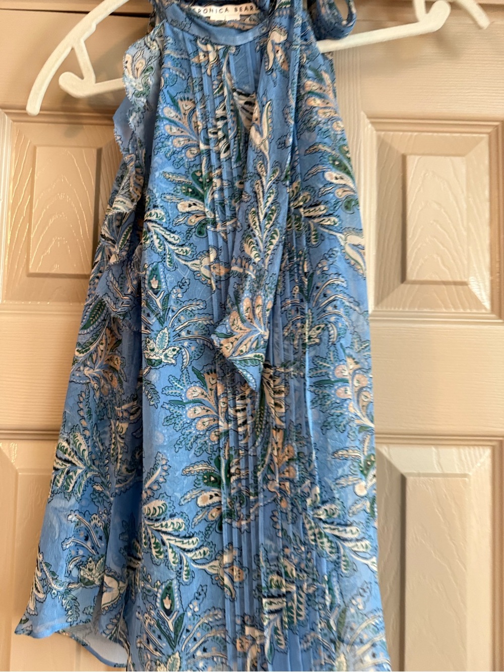 Veronica Beard Light Blue Paisley Tie-Neck Top